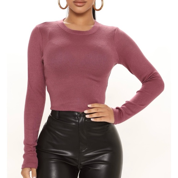 Bozzolo Mauve Long Sleeve Crop Top - Picture 1 of 16